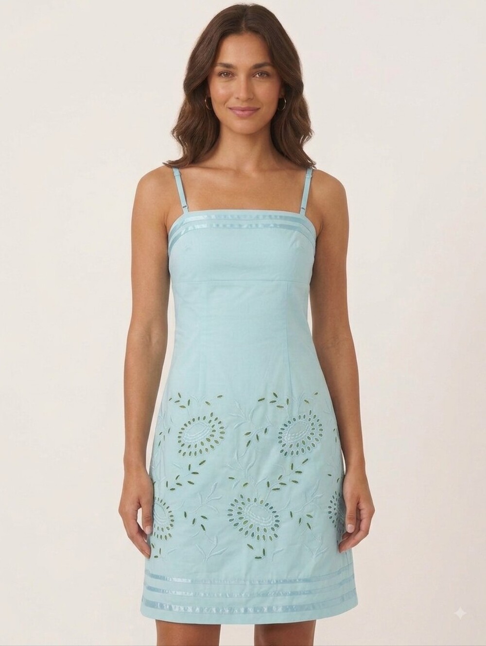 Express Strapless Light Blue Eyelet Dress